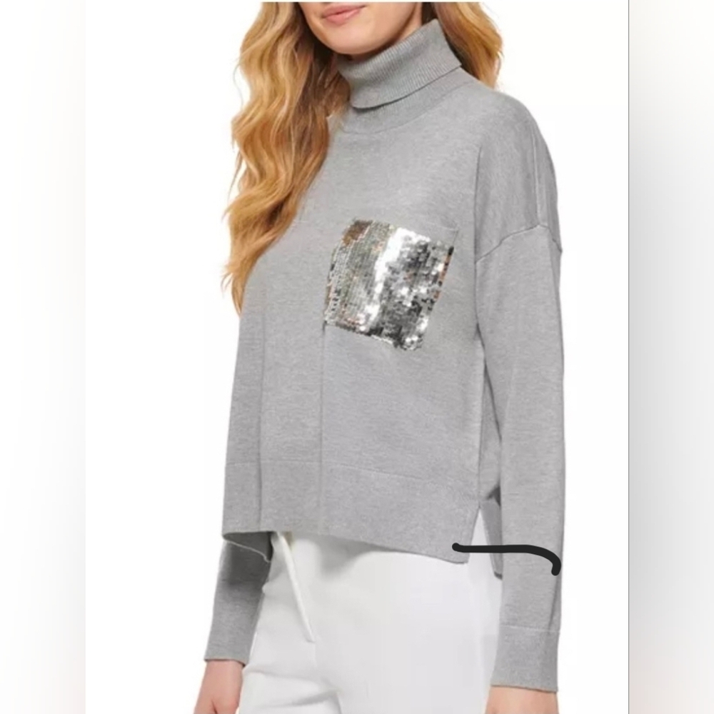 NWT DKNY Turtleneck Sweater with Silver Sequin Pocket